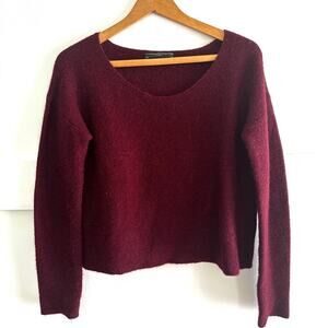 Peruvian Connection Maroon Scoop Neck Cropped Long sleeve Alpaca Sweater Small